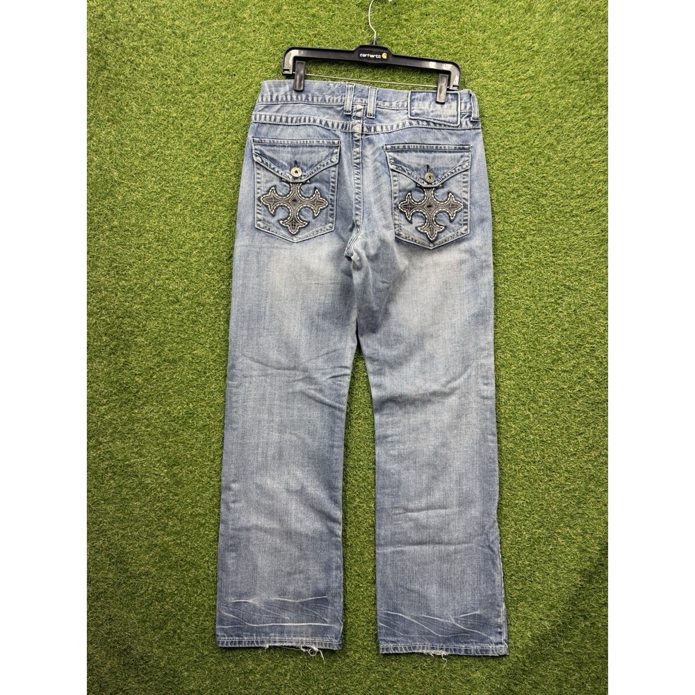 Helix Jeans Mens 36x34 Boot Leg Baggy Skate Y2K Buckle Cross Grunge Punk